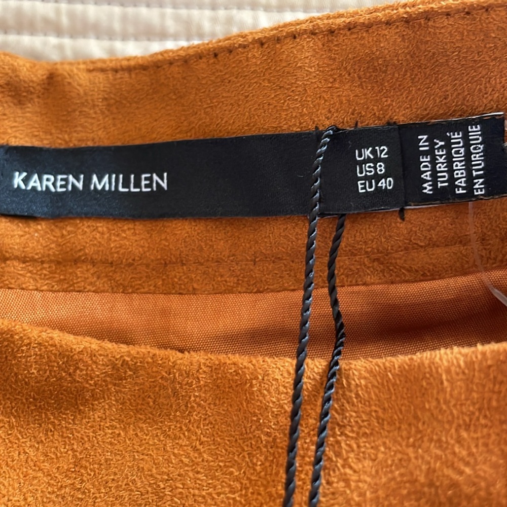 NWT Karen Millen skirt suede polyester size 8 back closure midi pockets - Picture 7 of 14